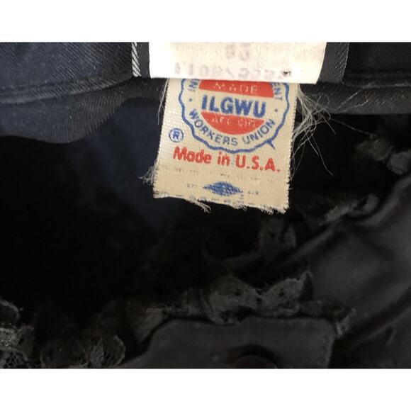 Vintage 70s Blouse Top XL Ruffle Lace Collar Blk ILGWU Victorian Prairie Gothic - Picture 7 of 9